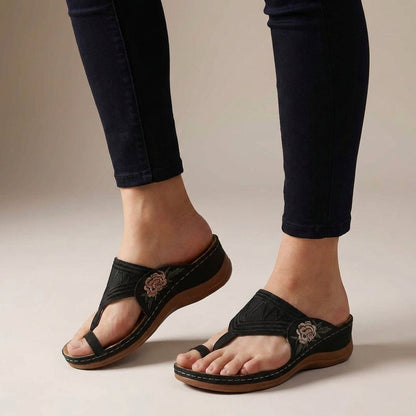 Women's sandals featuring floral embroidery, orthopedic wedge design for enhanced comfort, perfect for summer wear. 1