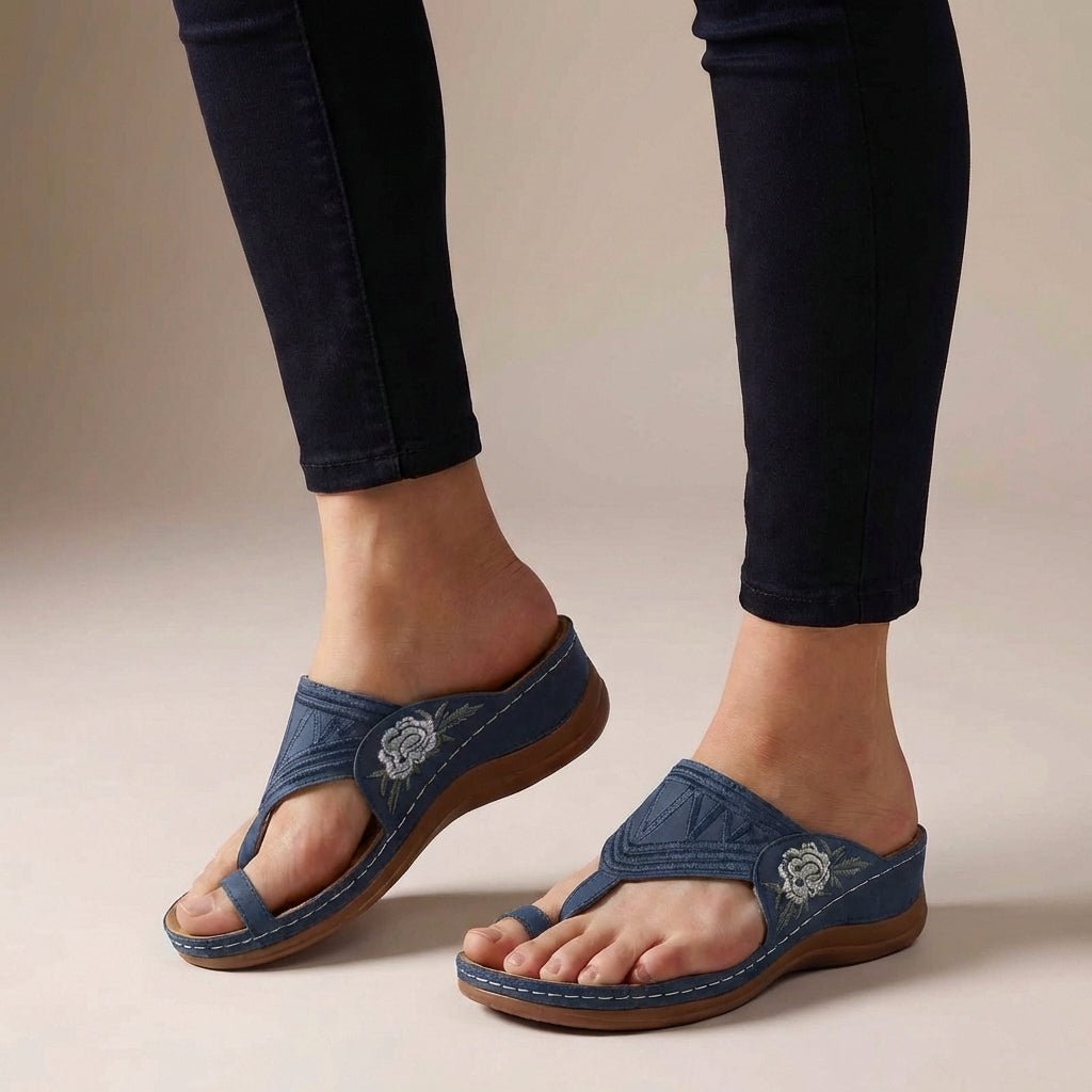 Women's sandals featuring floral embroidery, orthopedic wedge design for enhanced comfort, perfect for summer wear. 3