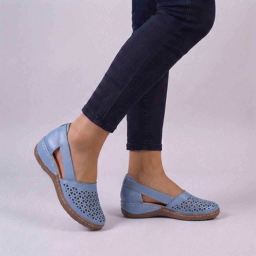 Women's sandals featuring a scalloped cut-out design, designed for summer comfort with breathable materials and orthopedic support, perfect for slip-on wear. 5
