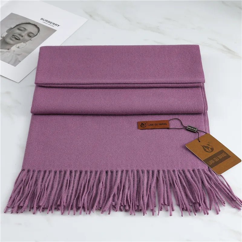 Women's cashmere scarf with tassels, available in 10 colors, measuring 190x68cm, perfect cozy winter accessory for warmth and style. 4
