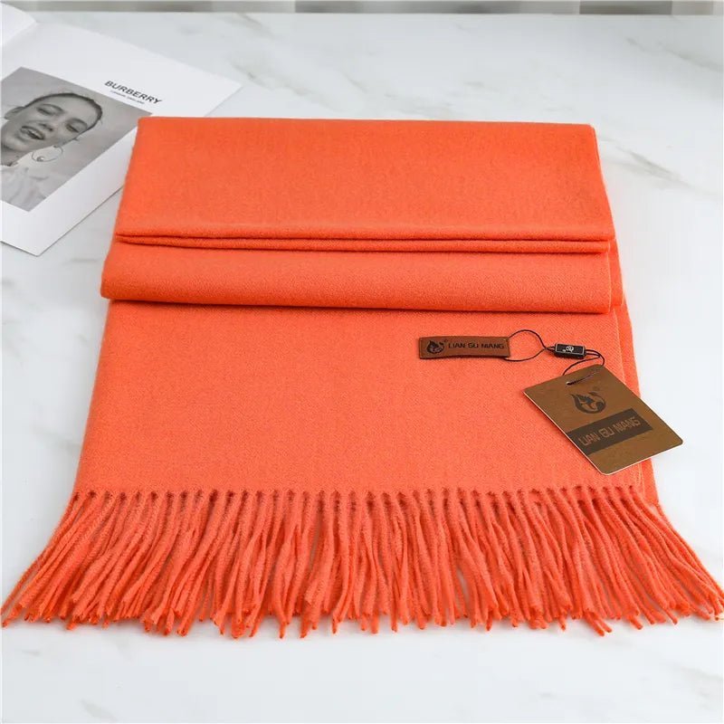 Women's cashmere scarf with tassels, available in 10 colors, measuring 190x68cm, perfect cozy winter accessory for warmth and style. 5