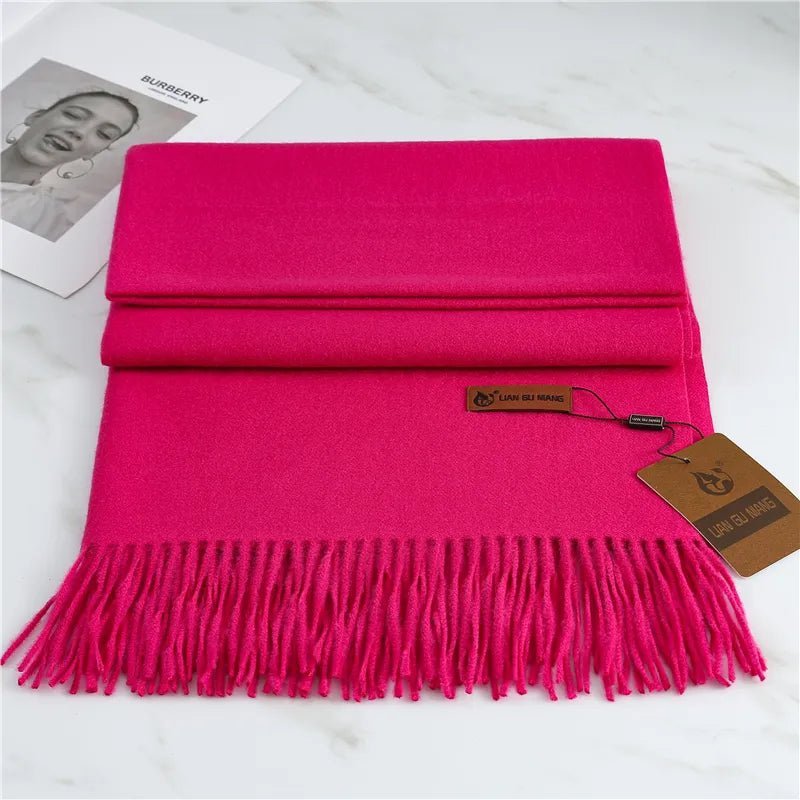 Women's cashmere scarf with tassels, available in 10 colors, measuring 190x68cm, perfect cozy winter accessory for warmth and style. 3