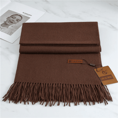 Women's cashmere scarf with tassels, available in 10 colors, measuring 190x68cm, perfect cozy winter accessory for warmth and style. 0