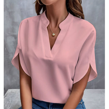Women's short sleeve blouse made from lightweight polyester, perfect for summer wear, featuring a stylish design and versatile fit suitable for various occasions. 1
