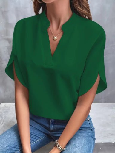Women's short sleeve blouse made from lightweight polyester, perfect for summer wear, featuring a stylish design and versatile fit suitable for various occasions. 4