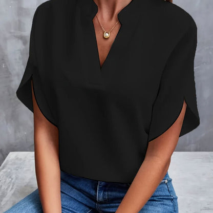 Women's short sleeve blouse made from lightweight polyester, perfect for summer wear, featuring a stylish design and versatile fit suitable for various occasions. 3