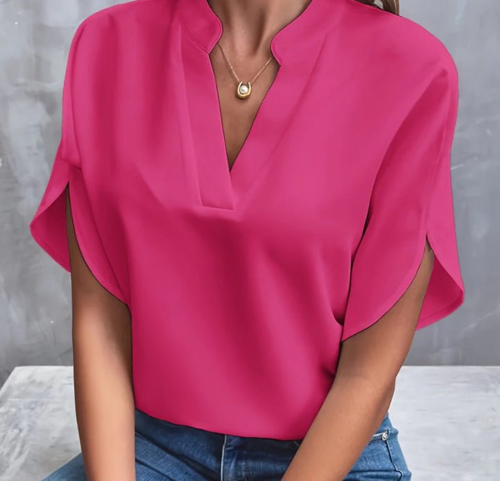Women's short sleeve blouse made from lightweight polyester, perfect for summer wear, featuring a stylish design and versatile fit suitable for various occasions. 6
