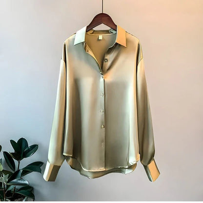 Women's Silk Blouse with Relaxed Fit and Classic Design – Elegant Long Sleeve Top 1