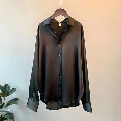 Women's Silk Blouse with Relaxed Fit and Classic Design – Elegant Long Sleeve Top 2
