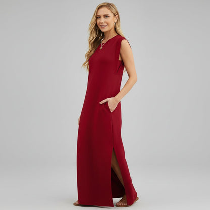 Women's sleeveless maxi dress featuring convenient pockets, perfect for casual summer outings and stylish comfort. 8