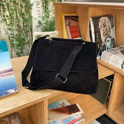 Elegant women's suede crossbody bag with adjustable strap, perfect for fall and winter, measuring 29cm x 14cm x 19cm. 1