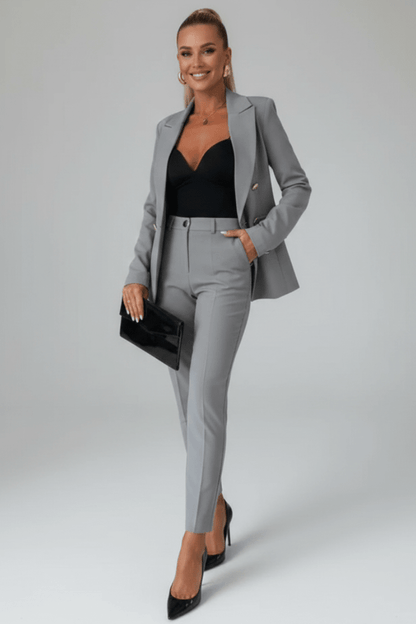 Women's Suit Set featuring a tailored buttoned jacket and straight-leg trousers, designed for elegant professional attire, crafted from high-quality fabric for comfort and style. 10