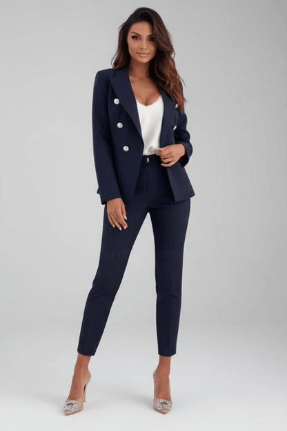 Women's Suit Set featuring a tailored buttoned jacket and straight-leg trousers, designed for elegant professional attire, crafted from high-quality fabric for comfort and style. 6
