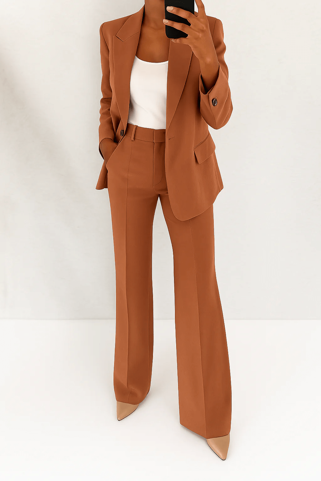 Women's two-piece suit set featuring a flattering fit, crafted from a versatile polyester blend, available in multiple colors, perfect for professional or casual occasions. 3