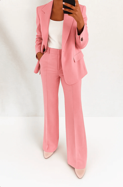 Women's two-piece suit set featuring a flattering fit, crafted from a versatile polyester blend, available in multiple colors, perfect for professional or casual occasions. 4