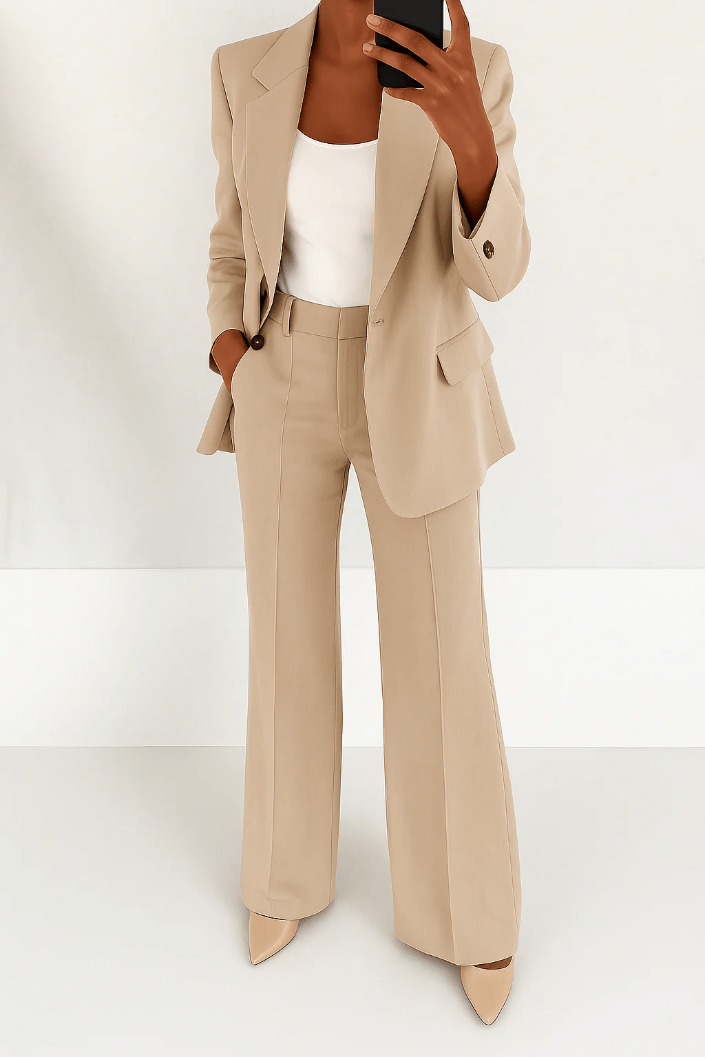 Women's two-piece suit set featuring a flattering fit, crafted from a versatile polyester blend, available in multiple colors, perfect for professional or casual occasions. 2