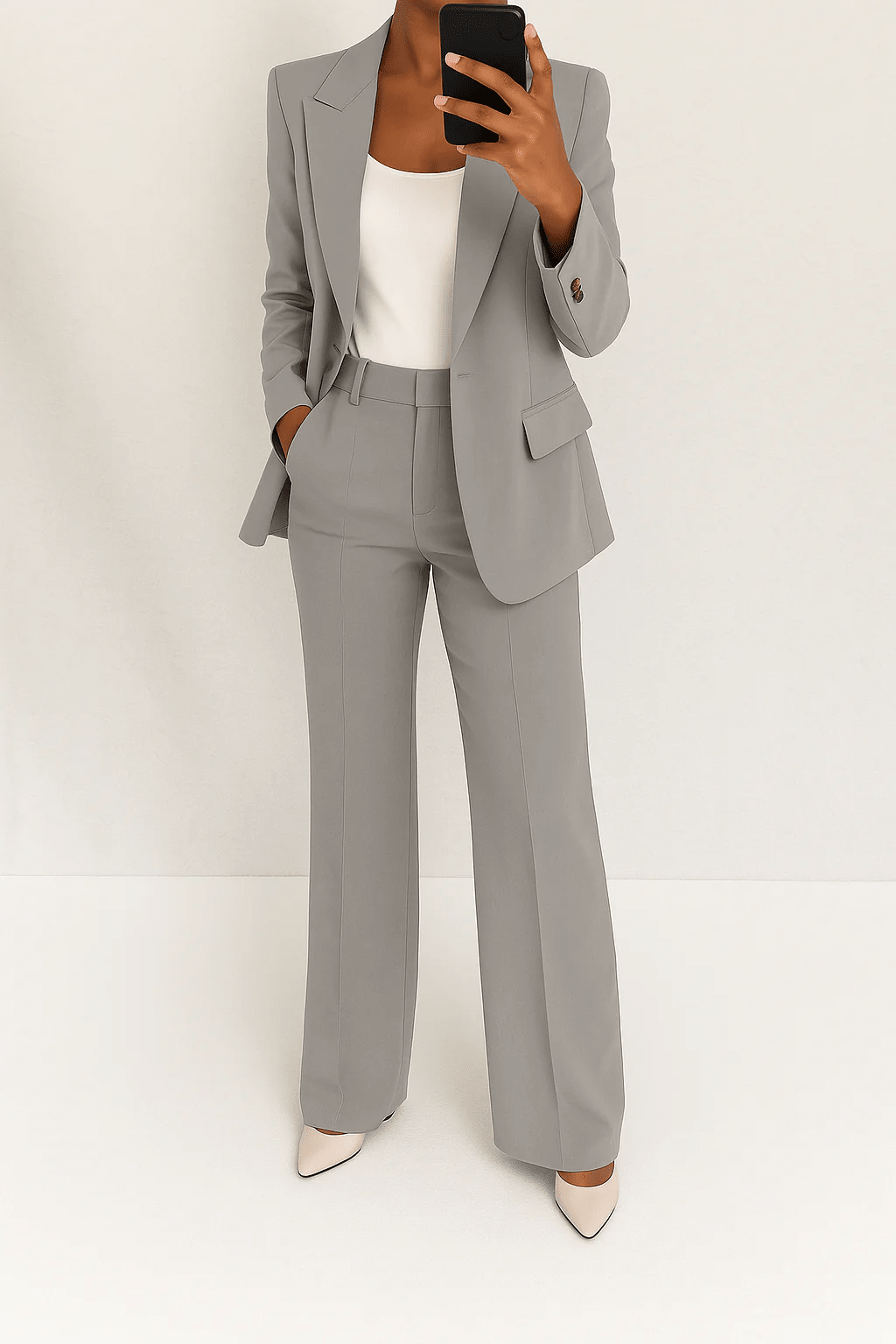 Women's two-piece suit set featuring a flattering fit, crafted from a versatile polyester blend, available in multiple colors, perfect for professional or casual occasions. 1