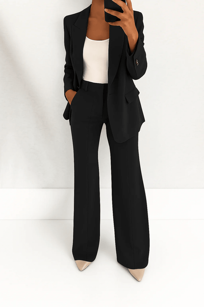 Women's two-piece suit set featuring a flattering fit, crafted from a versatile polyester blend, available in multiple colors, perfect for professional or casual occasions. 5