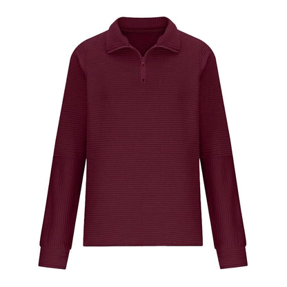 Women's relaxed fit sweater featuring a stylish half-zip design, balloon sleeves, and a cozy funnel neck, perfect for casual outings and layering in cooler weather 6