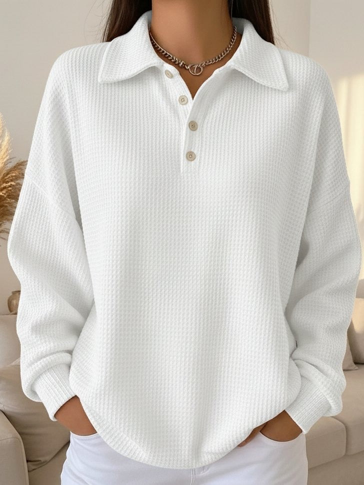 Women's sweater featuring a stylish polo collar and stretch knit design, perfect for both casual outings and office wear, showcasing elegant soft fabric and comfortable fit. 3