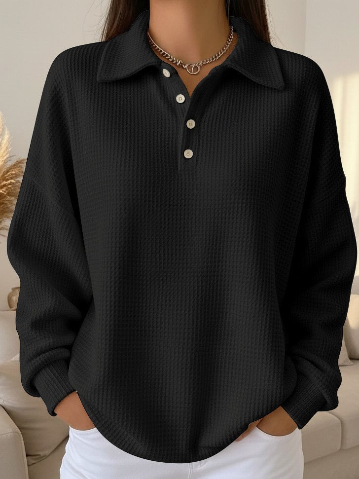 Women's sweater featuring a stylish polo collar and stretch knit design, perfect for both casual outings and office wear, showcasing elegant soft fabric and comfortable fit. 2
