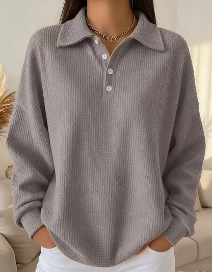 Women's sweater featuring a stylish polo collar and stretch knit design, perfect for both casual outings and office wear, showcasing elegant soft fabric and comfortable fit. 4