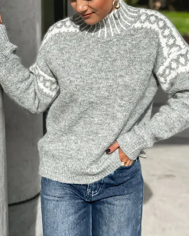 Women's gray sweater featuring a soft brushed interior, made from double-knit waffle fabric, designed for a relaxed elegant fit. 4