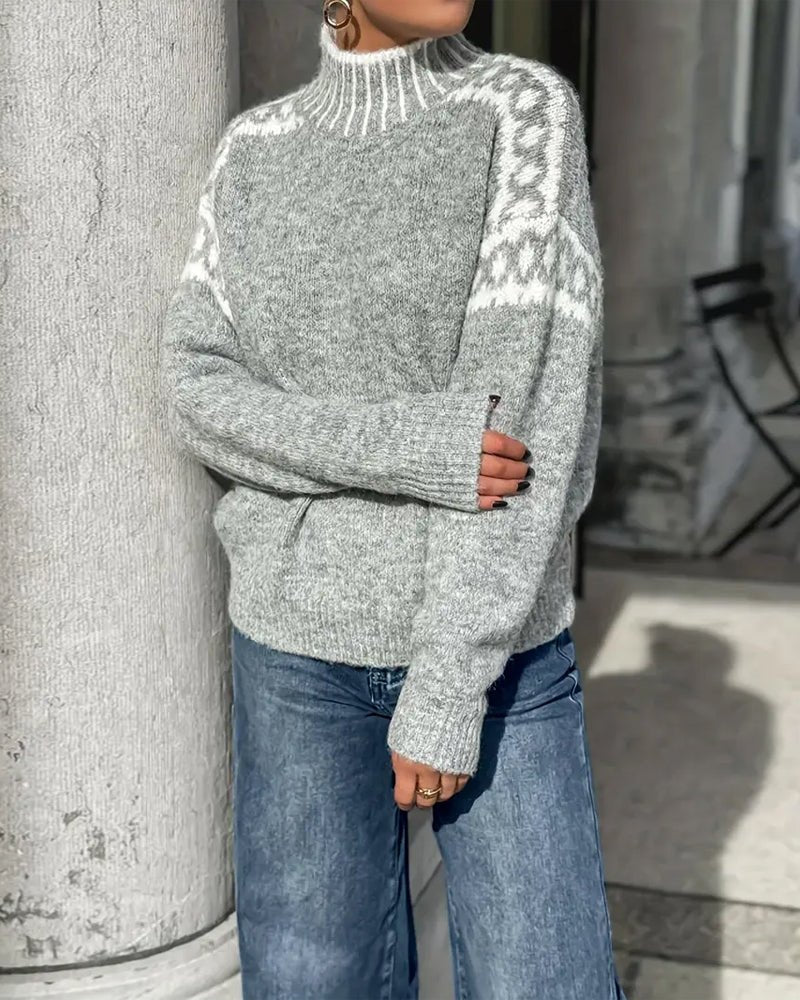 Women's gray sweater featuring a soft brushed interior, made from double-knit waffle fabric, designed for a relaxed elegant fit. 6