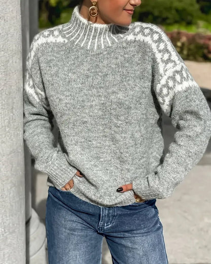 Women's gray sweater featuring a soft brushed interior, made from double-knit waffle fabric, designed for a relaxed elegant fit. 0