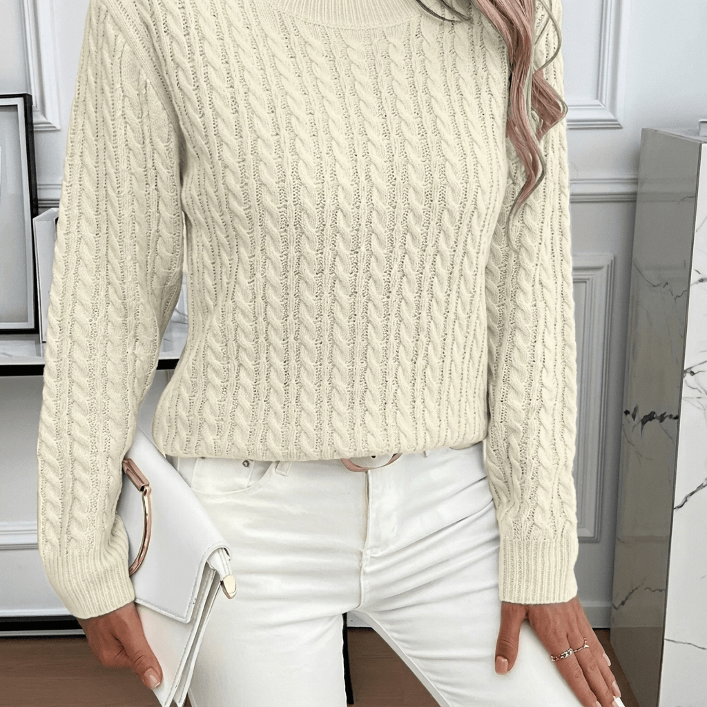 Elegant women's sweater featuring a twist neckline, long sleeves, and a solid color design, perfect for stylish layering in cooler weather. 11