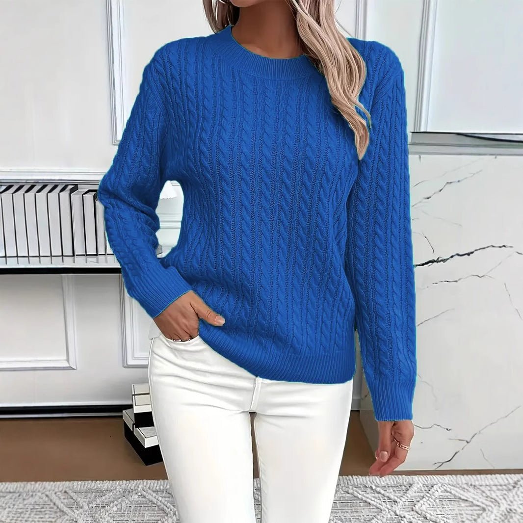 Elegant women's sweater featuring a twist neckline, long sleeves, and a solid color design, perfect for stylish layering in cooler weather. 0