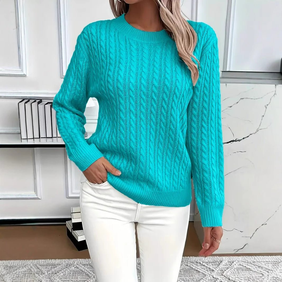 Elegant women's sweater featuring a twist neckline, long sleeves, and a solid color design, perfect for stylish layering in cooler weather. 6