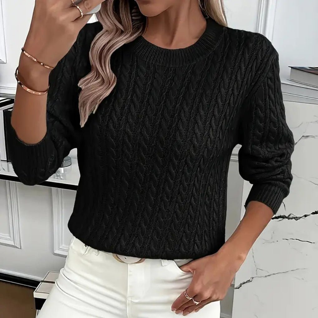 Elegant women's sweater featuring a twist neckline, long sleeves, and a solid color design, perfect for stylish layering in cooler weather. 2