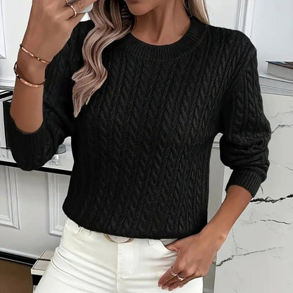 Elegant women's sweater featuring a twist neckline, long sleeves, and a solid color design, perfect for stylish layering in cooler weather. 2