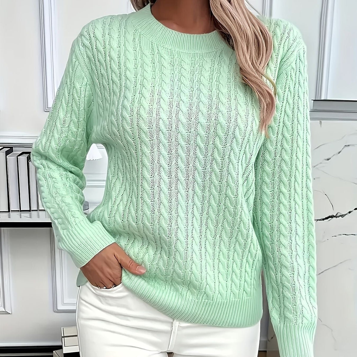 Elegant women's sweater featuring a twist neckline, long sleeves, and a solid color design, perfect for stylish layering in cooler weather. 7