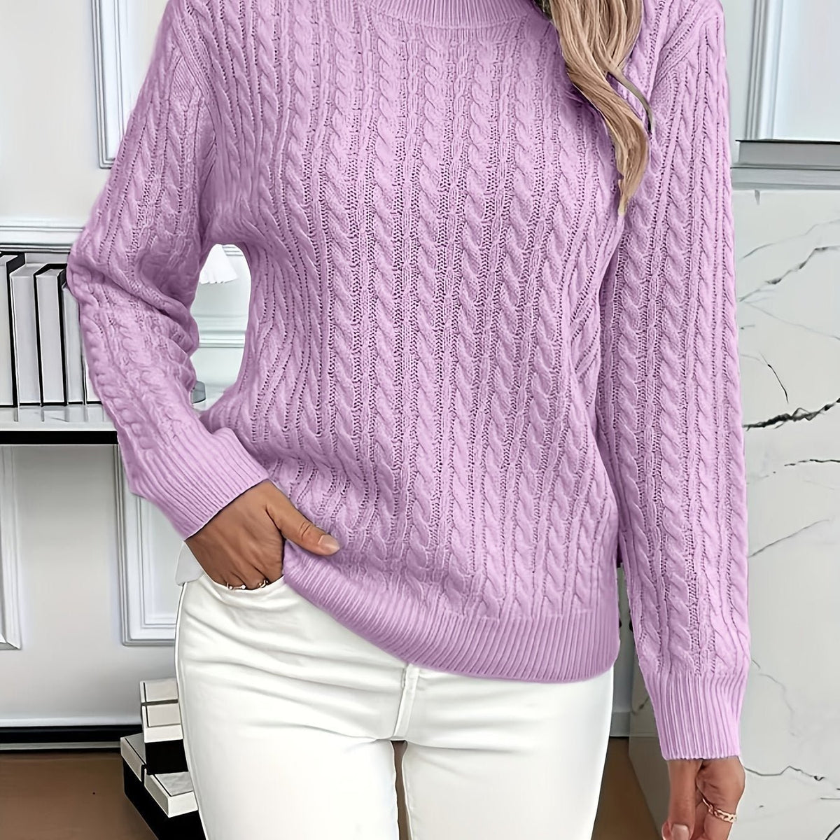 Elegant women's sweater featuring a twist neckline, long sleeves, and a solid color design, perfect for stylish layering in cooler weather. 8