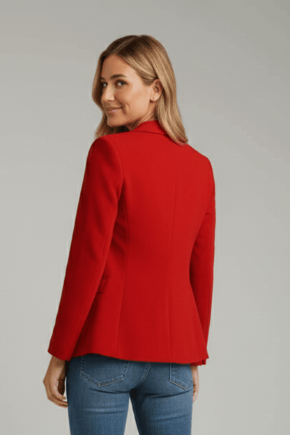 Women's tailored black blazer featuring a notched lapel and single button design, perfect for both professional and casual occasions. 4