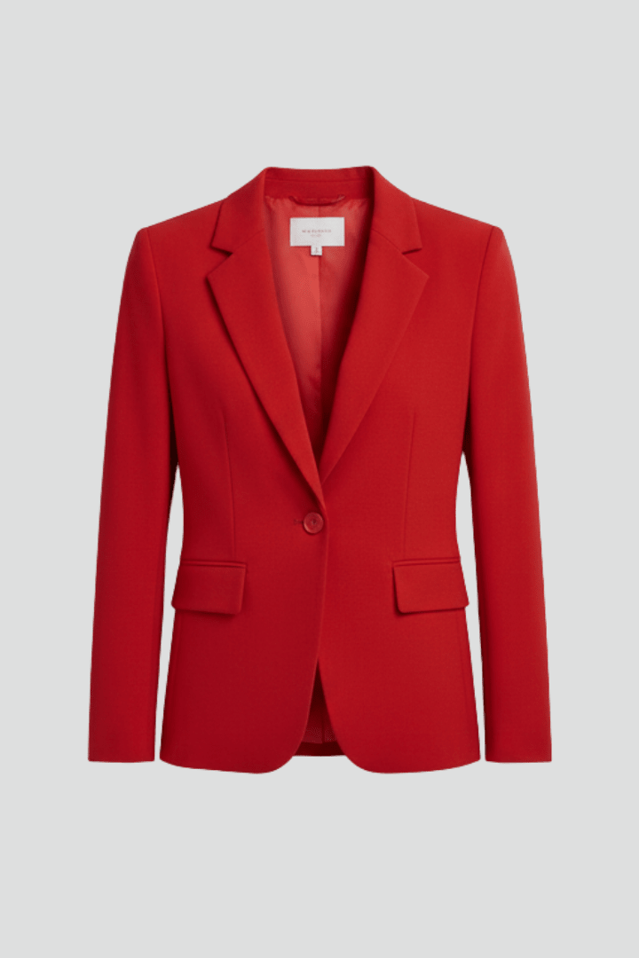 Women's tailored black blazer featuring a notched lapel and single button design, perfect for both professional and casual occasions. 1