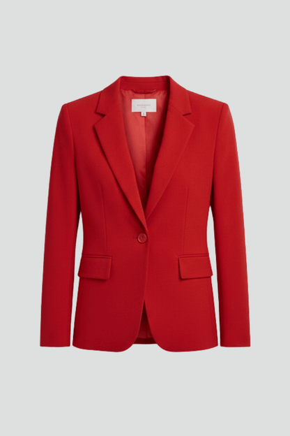 Women's tailored black blazer featuring a notched lapel and single button design, perfect for both professional and casual occasions. 1