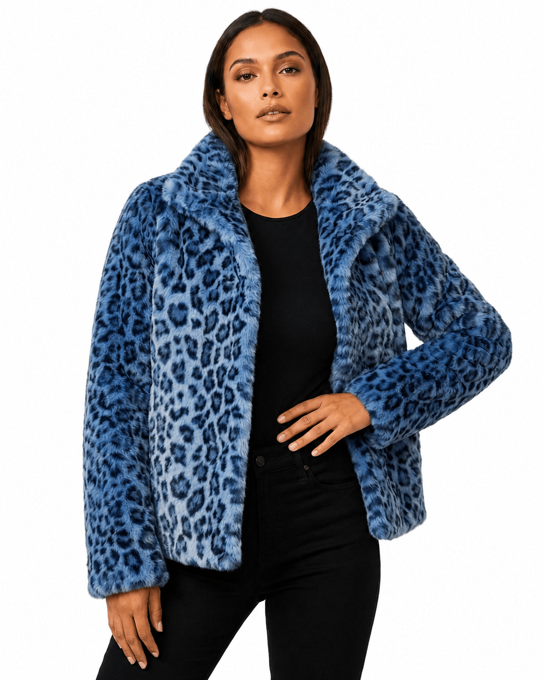 Women's teddy jacket featuring plush leopard print fabric, designed for a relaxed fit, perfect for stylish fall and winter outerwear. 2