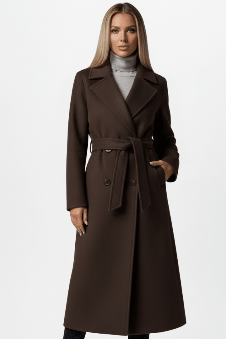 Women's trench coat with belt and double-breasted front, featuring a chic mid-length design suitable for both casual and formal wear. 5