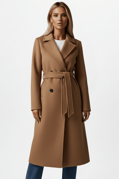 Women's trench coat with belt and double-breasted front, featuring a chic mid-length design suitable for both casual and formal wear. 8
