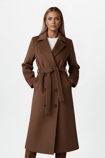Women's trench coat with belt and double-breasted front, featuring a chic mid-length design suitable for both casual and formal wear. 6