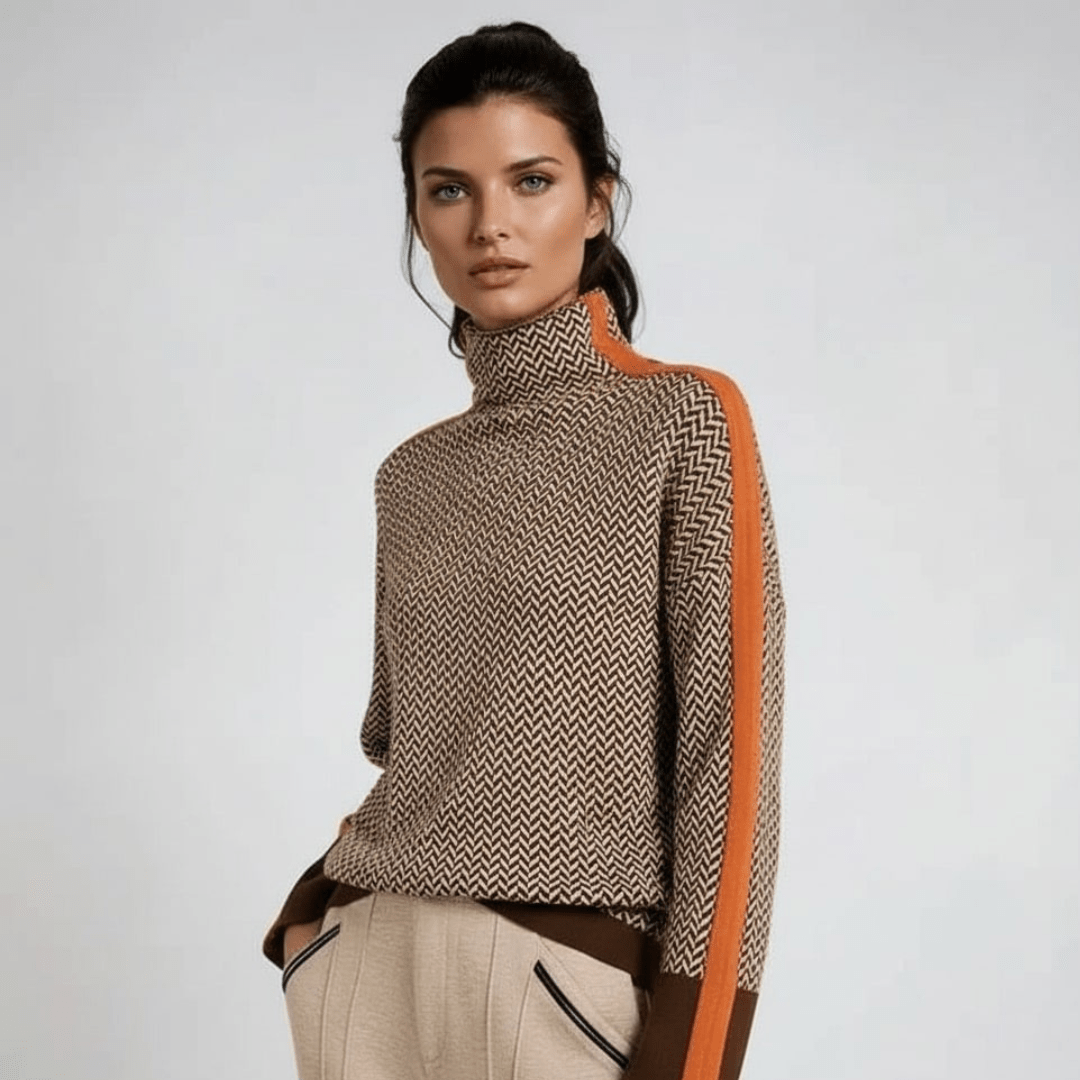 Men's turtleneck sweater featuring a high collar, contrasting stripes, and made from a soft cotton-acrylic blend, perfect for stylish layering in 0