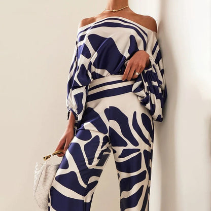 Women's Two-Piece Set with Off-Shoulder Lantern Sleeves – Chic Breathable Summer Outfit 3