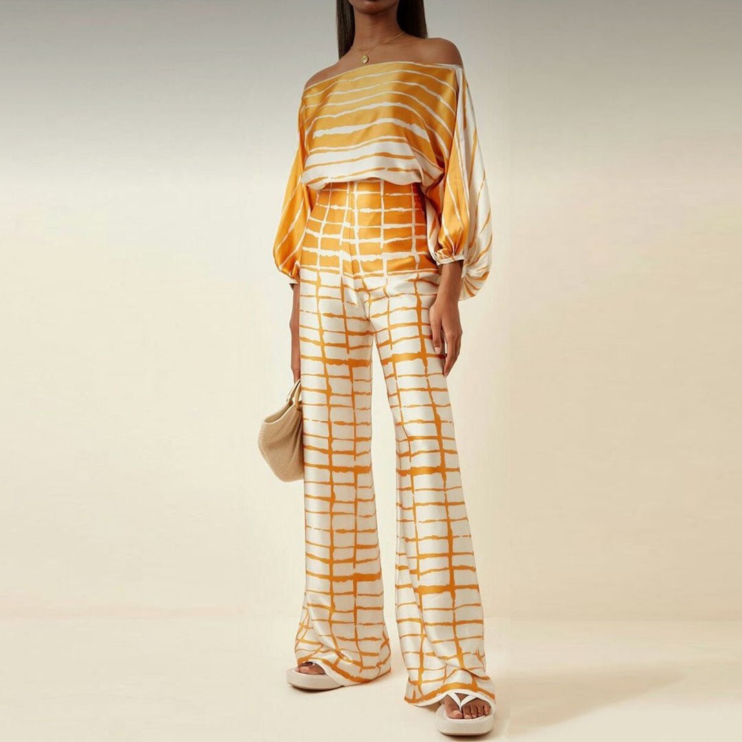 Women's Two-Piece Set with Off-Shoulder Lantern Sleeves – Chic Breathable Summer Outfit 10