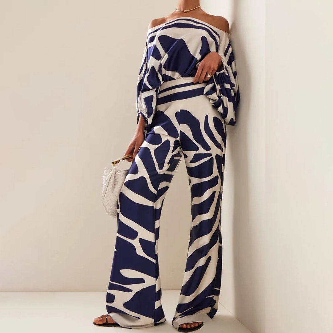 Women's Two-Piece Set with Off-Shoulder Lantern Sleeves – Chic Breathable Summer Outfit 4