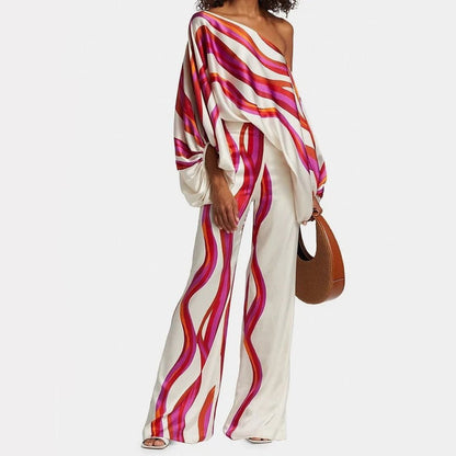 Women's Two-Piece Set with Off-Shoulder Lantern Sleeves – Chic Breathable Summer Outfit 0