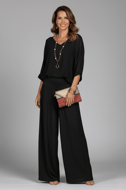 Women's V-Neck Wide Leg Set featuring Batwing Sleeves, perfect for casual wear, available in various colors, made from lightweight fabric for comfort and 6