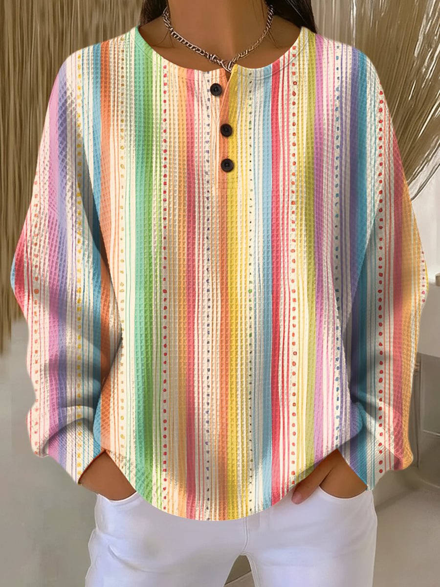Women's waffle knit sweater featuring a soft brushed interior, designed for a cozy relaxed fit with a stylish double-knit construction. 0